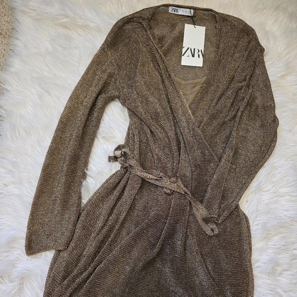 Zara Metallic Mesh Knit Dress L